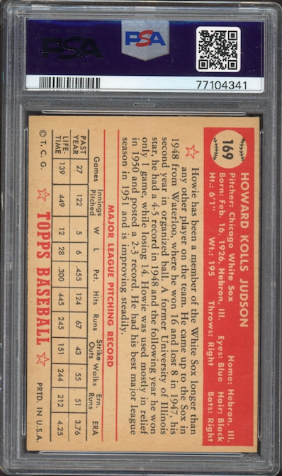 1952 Topps #169 Howie Judson PSA EX-MT 6