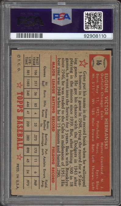 1952 Topps #16 Gene Hermanski PSA EX-MT 6