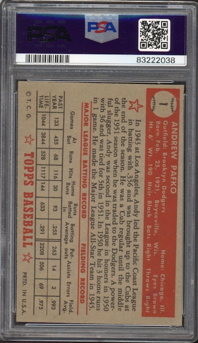 1952 Topps #1 Andy Pafko PSA VG-EX 4