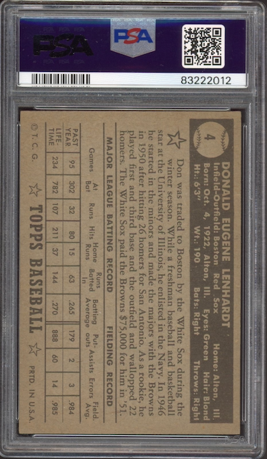 1952 Topps #4 Don Lenhardt Black Back PSA EX-MT 6