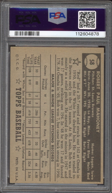 1952 Topps #58 Bob Mahoney Black Back PSA EX 5