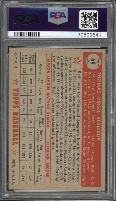 1952 Topps #69 Virgil Stallcup PSA EX-MT 6