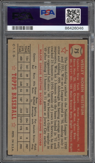 1952 Topps #75 Wes Westrum PSA EX 5