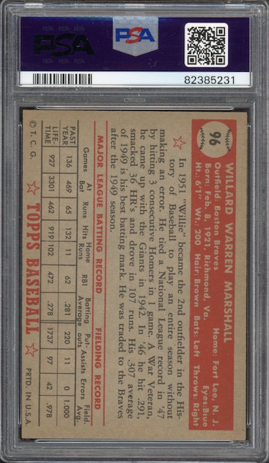 1952 Topps #96 Willard Marshall PSA EX 5