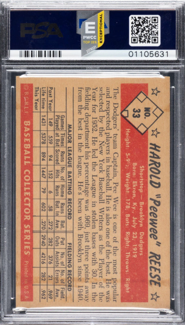 1953 Bowman Color #33 Pee Wee Reese PSA 8