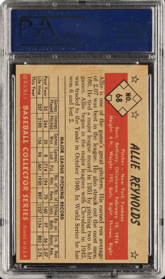 1953 Bowman Color #68 Allie Reynolds PSA 6