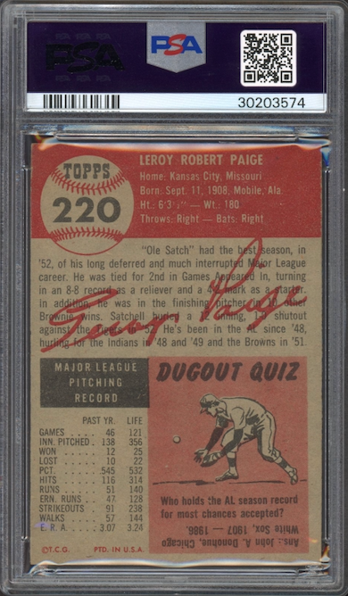 1953 Topps #220 Satchel Paige PSA NM-MT 8