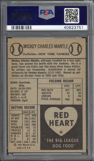 1954 Red Heart Mickey Mantle PSA NM-MT+ 8.5