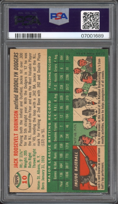 1954 Topps #10 Jackie Robinson PSA NM-MT 8