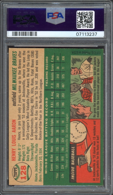 1954 Topps #128 Hank Aaron ROOKIE PSA NM-MT 8