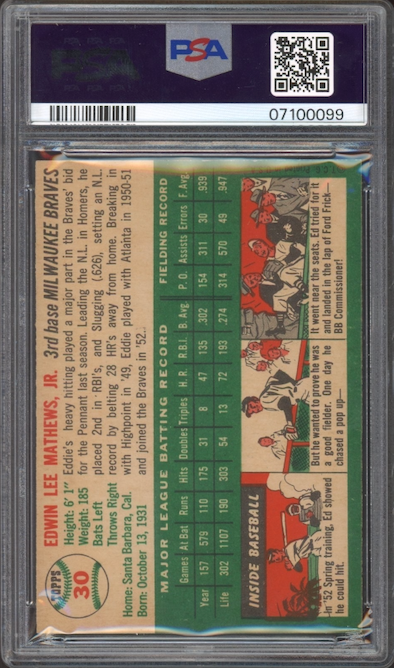 1954 Topps #30 Ed Mathews PSA NM-MT 8