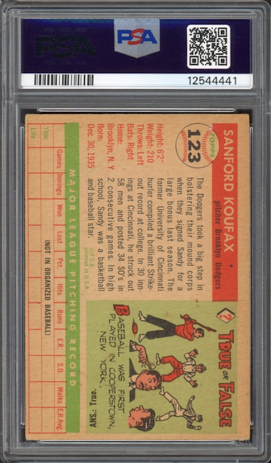 1955 Topps #123 Sandy Koufax ROOKIE PSA EX 5
