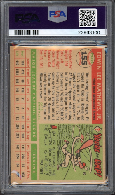 1955 Topps #155 Ed Mathews PSA MINT 9