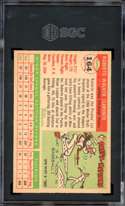 1955 Topps #164 Roberto Clemente SGC NM+ 7.5