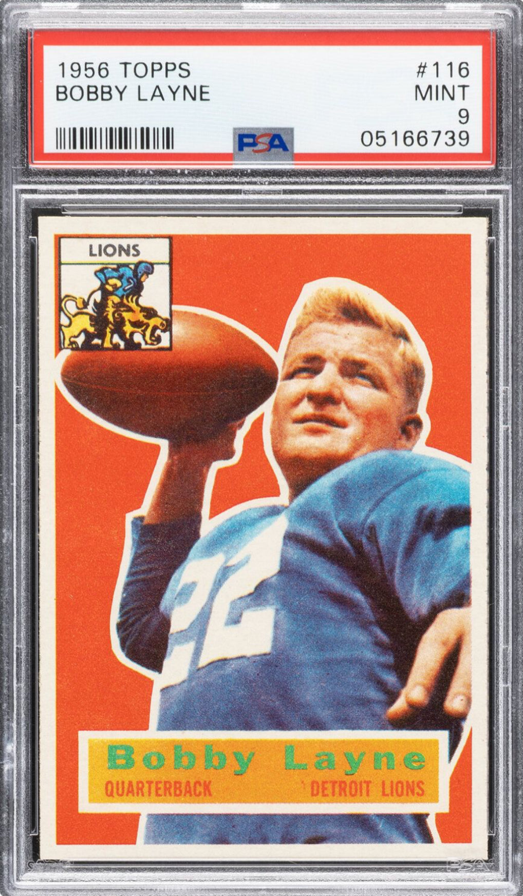 1956 Topps #116 Bobby Layne PSA MINT 9