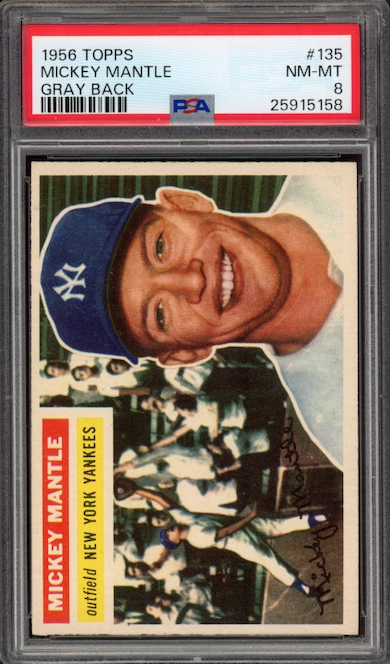 1956 Topps #135 Mickey Mantle Gray Back PSA NM-MT 8