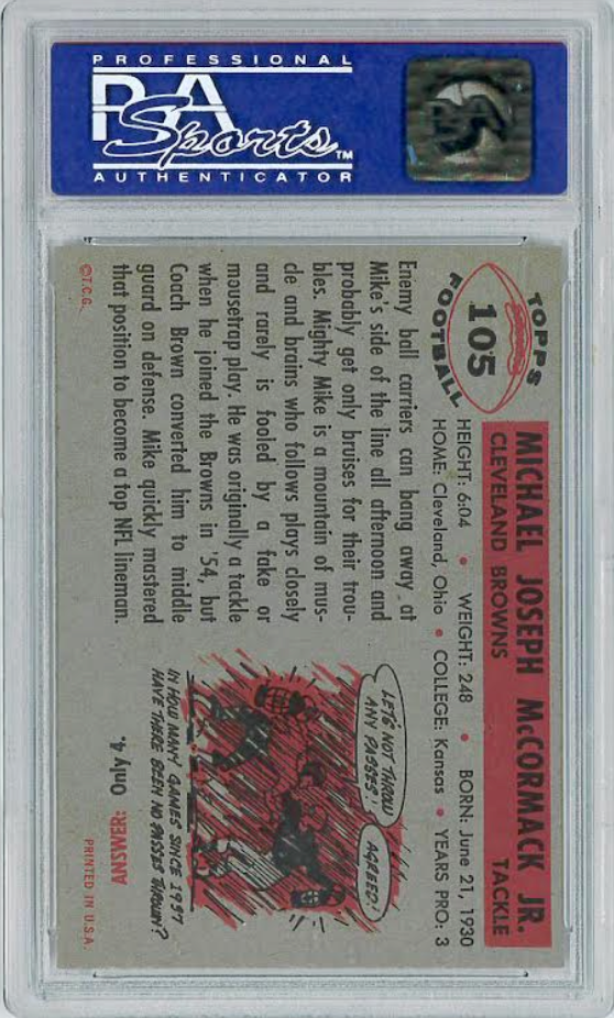 1956 Topps #105 Mike McCormack PSA 8