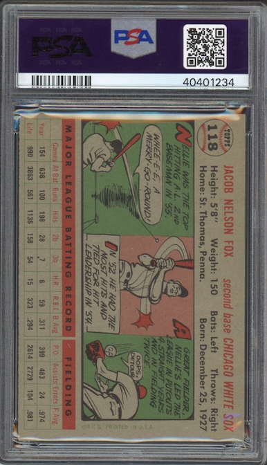 1956 Topps #118 Nellie Fox Gray Back PSA NM-MT 8