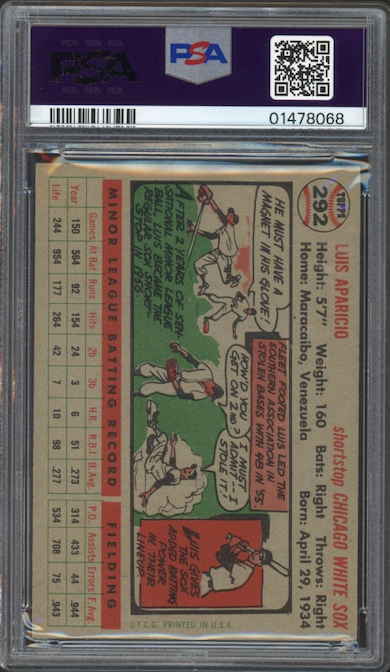 1956 Topps #292 Luis Aparicio ROOKIE PSA NM-MT 8