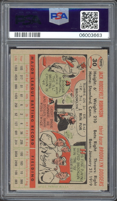 1956 Topps #30 Jackie Robinson Gray Back PSA NM-MT 8