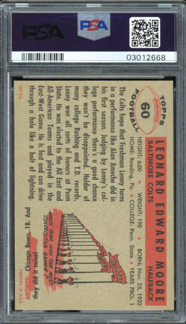 1956 Topps #60 Lenny Moore PSA 8