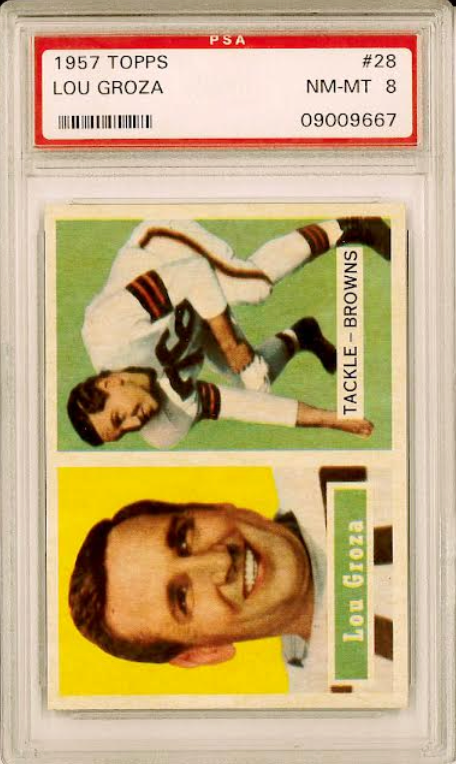 1957 Topps #28 Lou Groza PSA 8