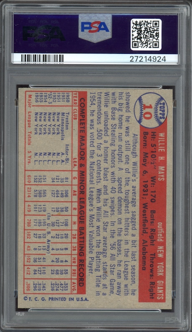 1957 Topps #10 Willie Mays PSA NM-MT+ 8.5