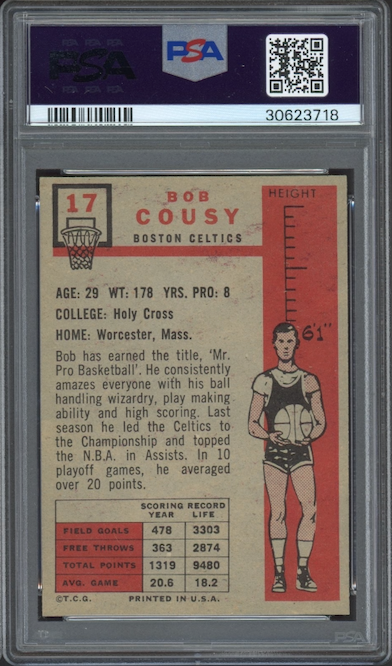 1957 Topps #17 Bob Cousy ROOKIE PSA NM-MT 8