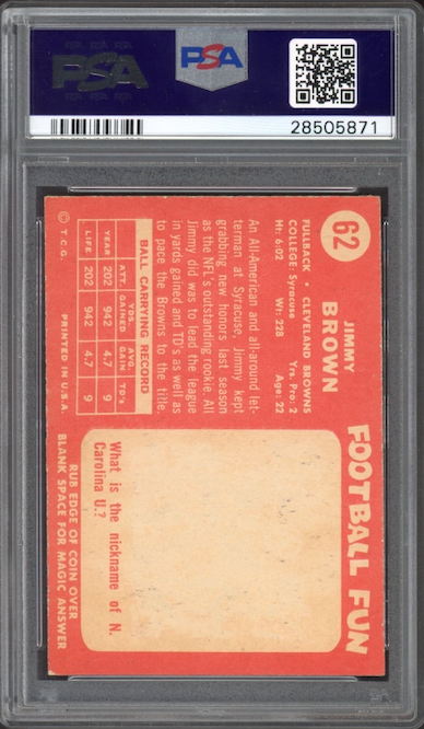 1958 Topps #62 Jim Brown ROOKIE PSA NM 7