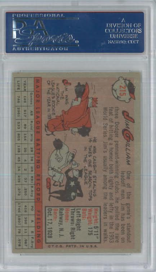 1958 Topps #215 Jim Gilliam PSA NM-MT 8