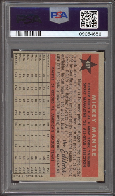 1958 Topps #487 Mickey Mantle All Star PSA NM-MT 8