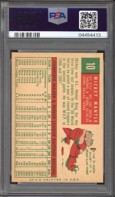 1959 Topps #10 Mickey Mantle PSA NM-MT 8