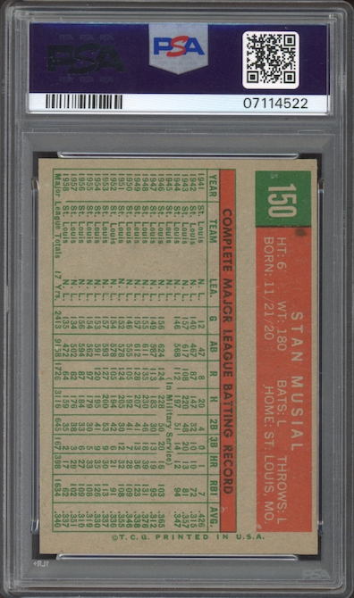 1959 Topps #150 Stan Musial PSA MINT 9