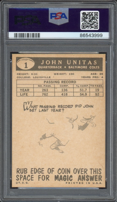 1959 Topps #1 Johnny Unitas PSA MINT 9