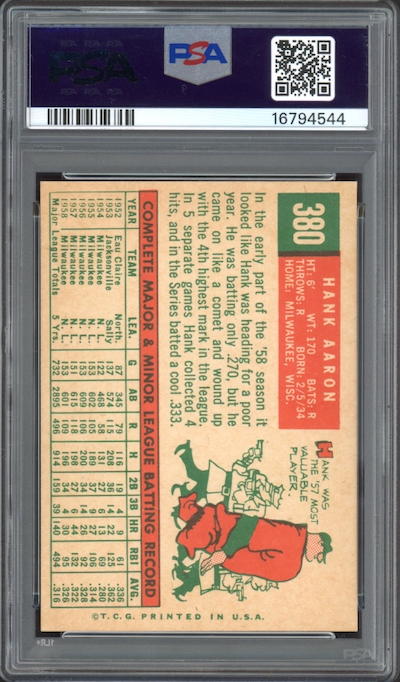 1959 Topps #380 Hank Aaron PSA NM-MT+ 8.5