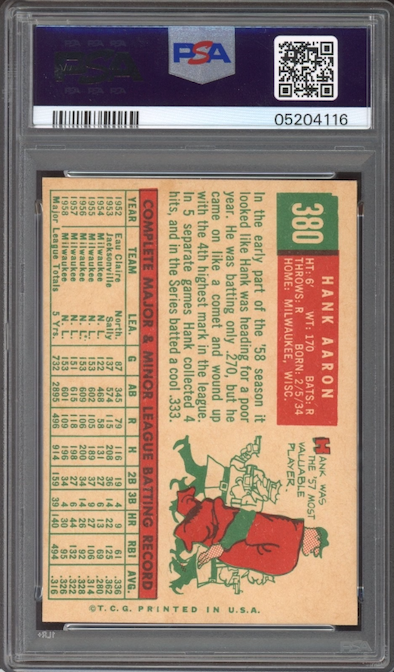 1959 Topps #380 Hank Aaron PSA NM-MT 8