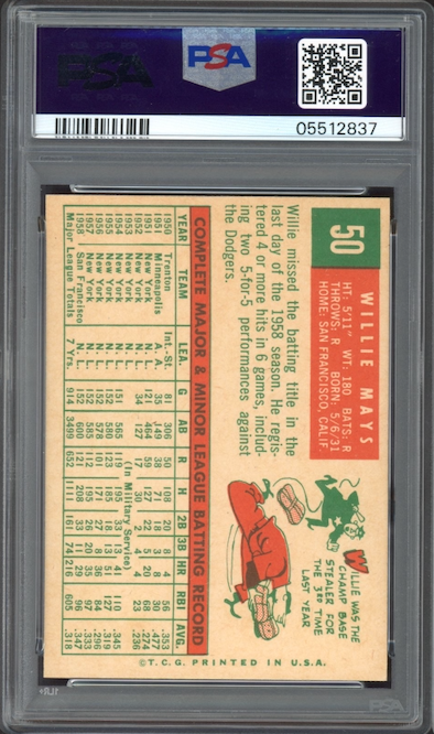 1959 Topps #50 Willie Mays PSA MINT 9