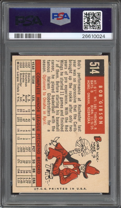 1959 Topps #514 Bob Gibson ROOKIE PSA NM-MT+ 8.5