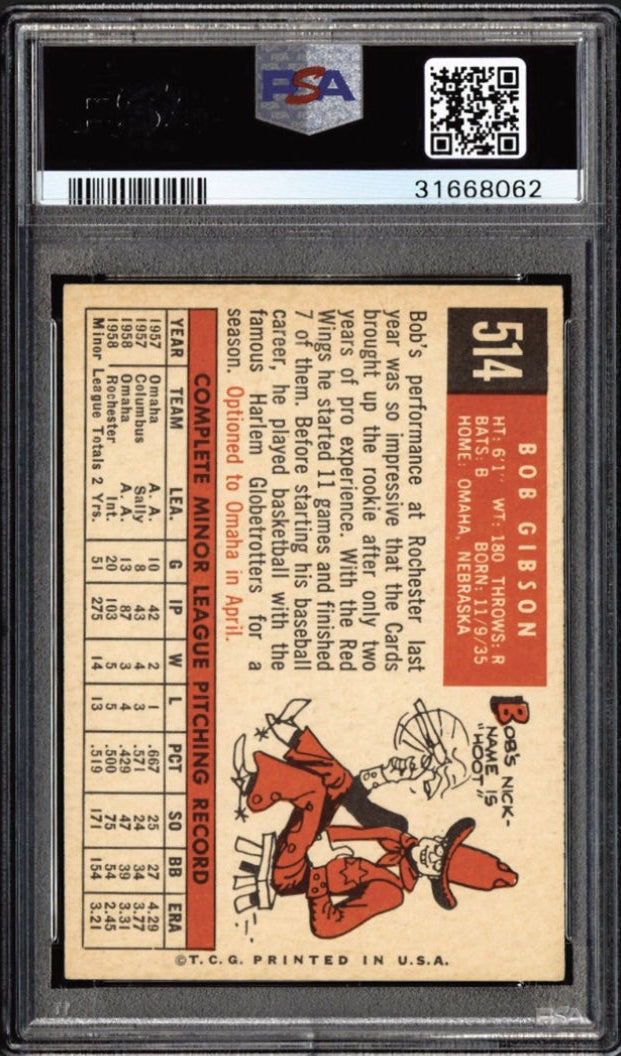 1959 Topps #514 Bob Gibson PSA 8
