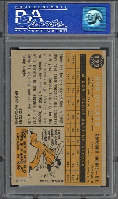 1960 Topps #122 Don Dillard ROOKIE PSA NM-MT 8
