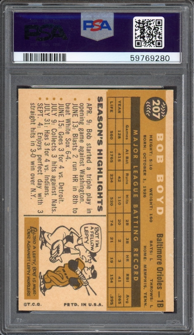 1960 Topps #207 Bob Boyd PSA NM-MT 8