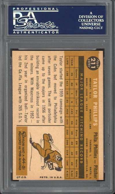 1960 Topps #211 Taylor Phillips PSA NM-MT 8