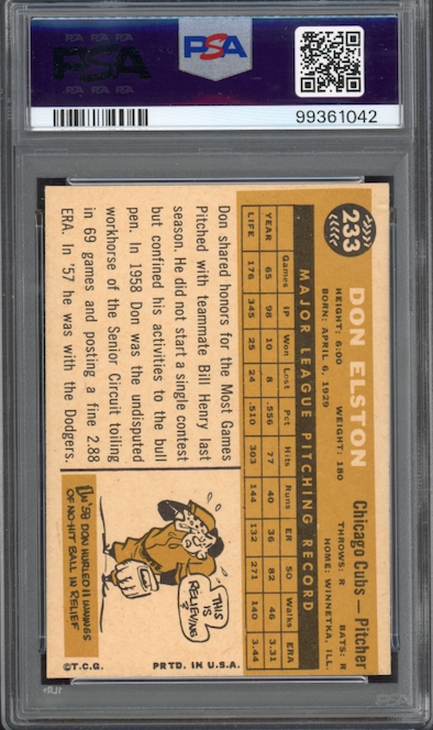 1960 Topps #233 Don Elston PSA NM-MT 8