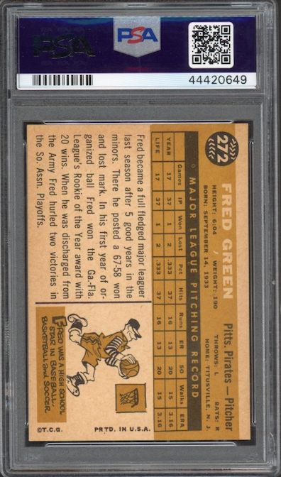 1960 Topps #272 Fred Green PSA NM-MT 8