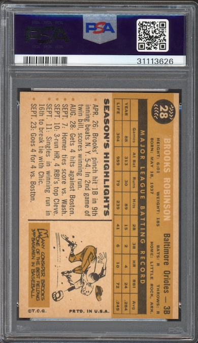 1960 Topps #28 Brooks Robinson PSA MINT 9