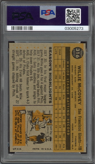 1960 Topps #316 Willie McCovey All-Star ROOKIE PSA MINT 9