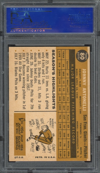1960 Topps #80 Johnny Antonelli PSA NM-MT 8