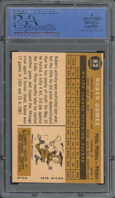 1960 Topps #82 Ruben Gomez PSA NM-MT 8