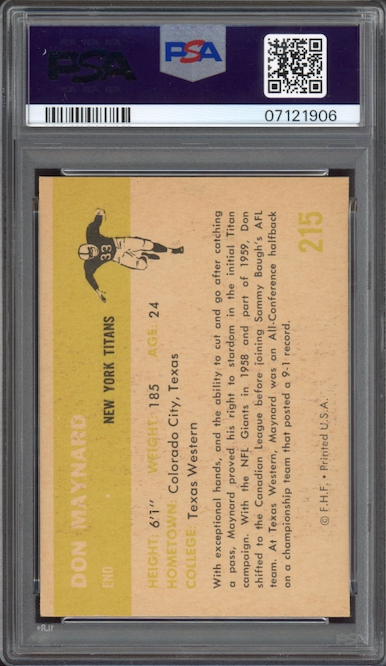 1961 Fleer #215 Don Maynard ROOKIE PSA NM-MT 8