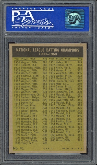 1961 Topps #41 NL Batting Leaders PSA NM-MT 8